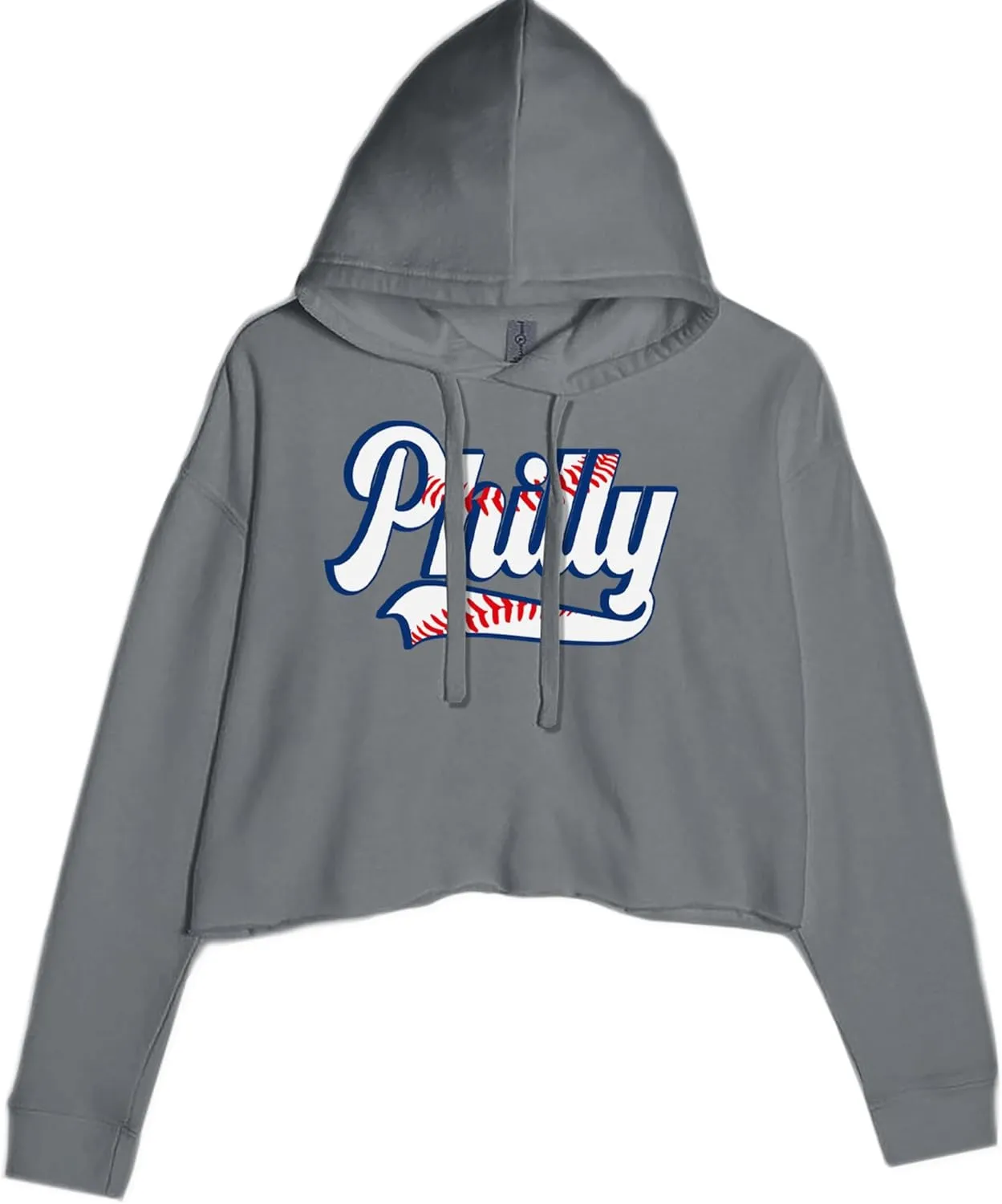 Philly Baseball Stitching Cropped Fleece Hoodie, Soft & Cozy, Trendy Fit