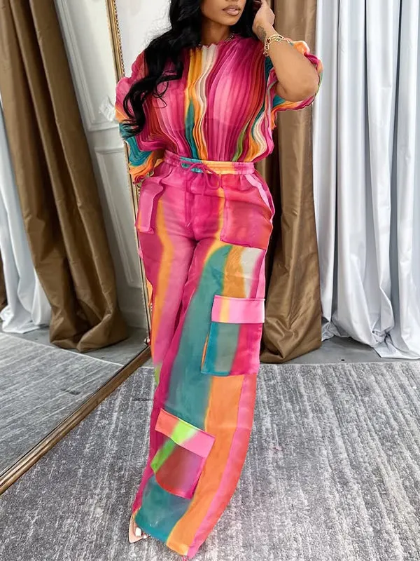 Pleated Top & Cargo Pants Set