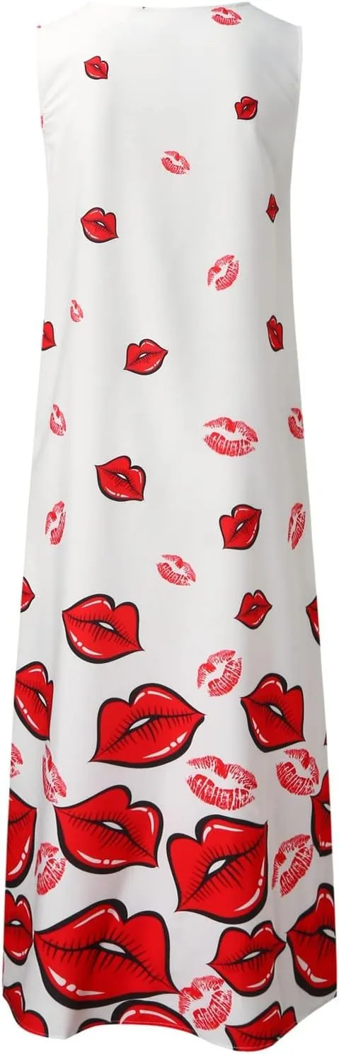 Plus Size Summer Dresses Casual Sundresses with Pockets Floral Print Bohemian V Neck Sleeveless Sun Dress Maxi Dress