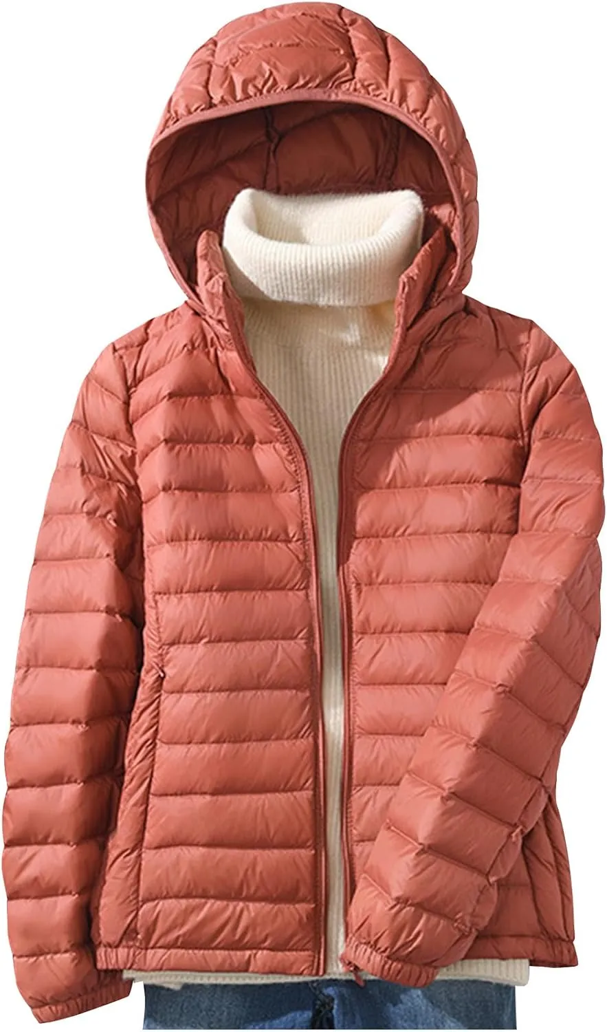 Quilted Jacket Womens With Detachable Hood 2024 Ultra Light Weight Zipper Long Sleeve Down Coat Winter Puffer Jackets