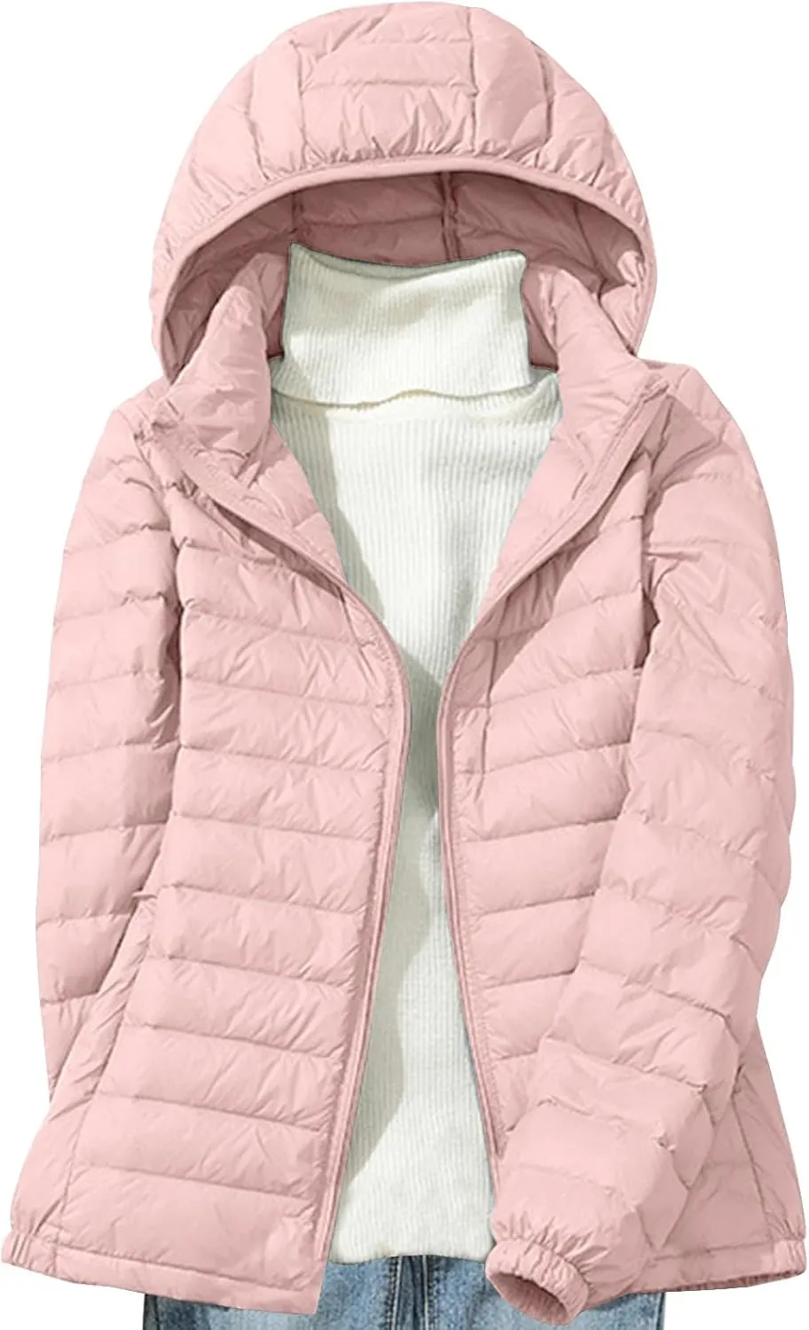 Quilted Jacket Womens With Detachable Hood 2024 Ultra Light Weight Zipper Long Sleeve Down Coat Winter Puffer Jackets