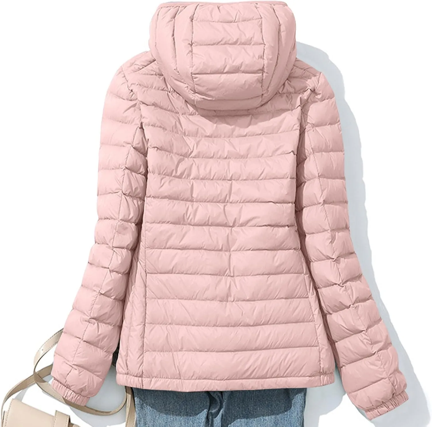 Quilted Jacket Womens With Detachable Hood 2024 Ultra Light Weight Zipper Long Sleeve Down Coat Winter Puffer Jackets