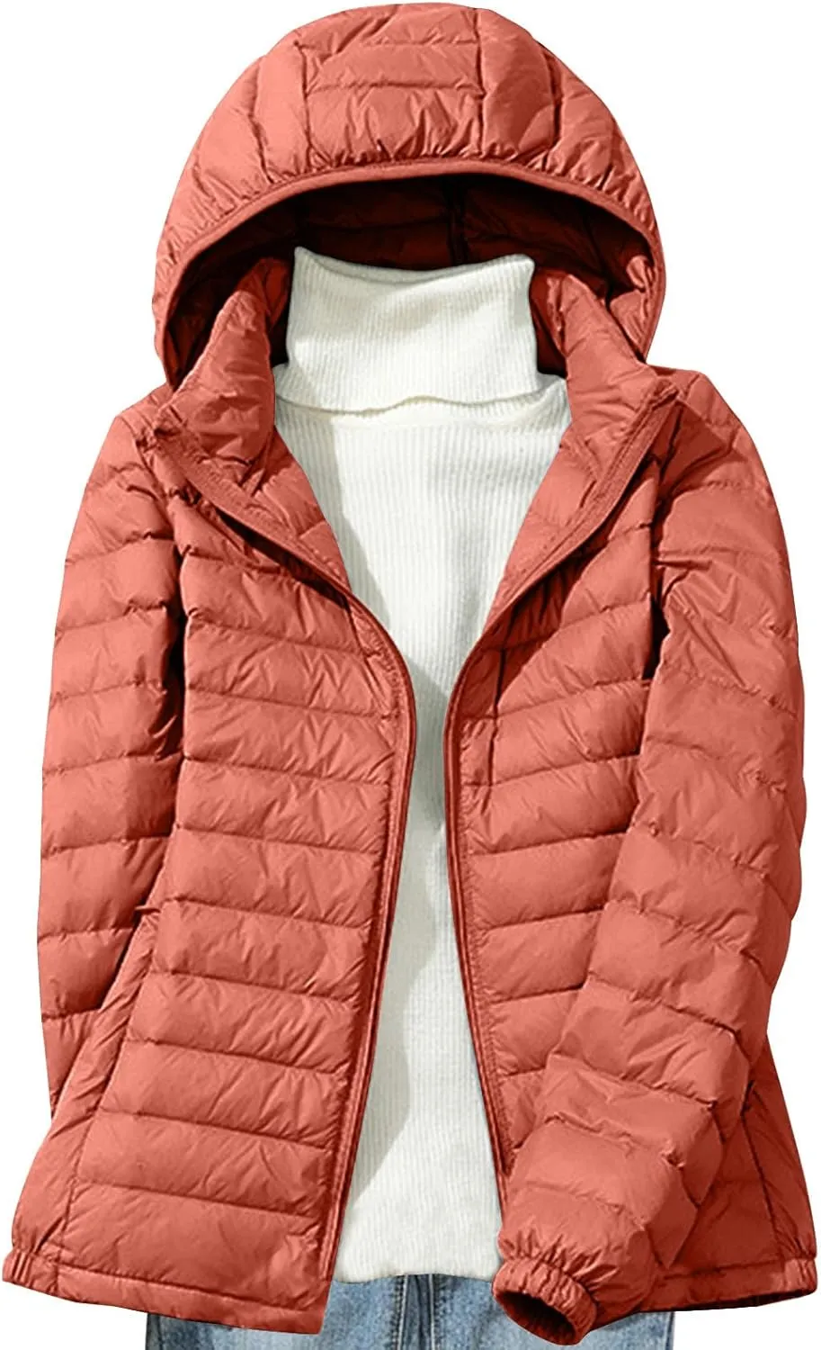 Quilted Jacket Womens With Detachable Hood 2024 Ultra Light Weight Zipper Long Sleeve Down Coat Winter Puffer Jackets