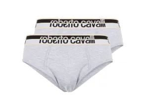 Roberto Cavalli Grey Melange Cotton Jersey Stretch Brief Slip-2-Pack-