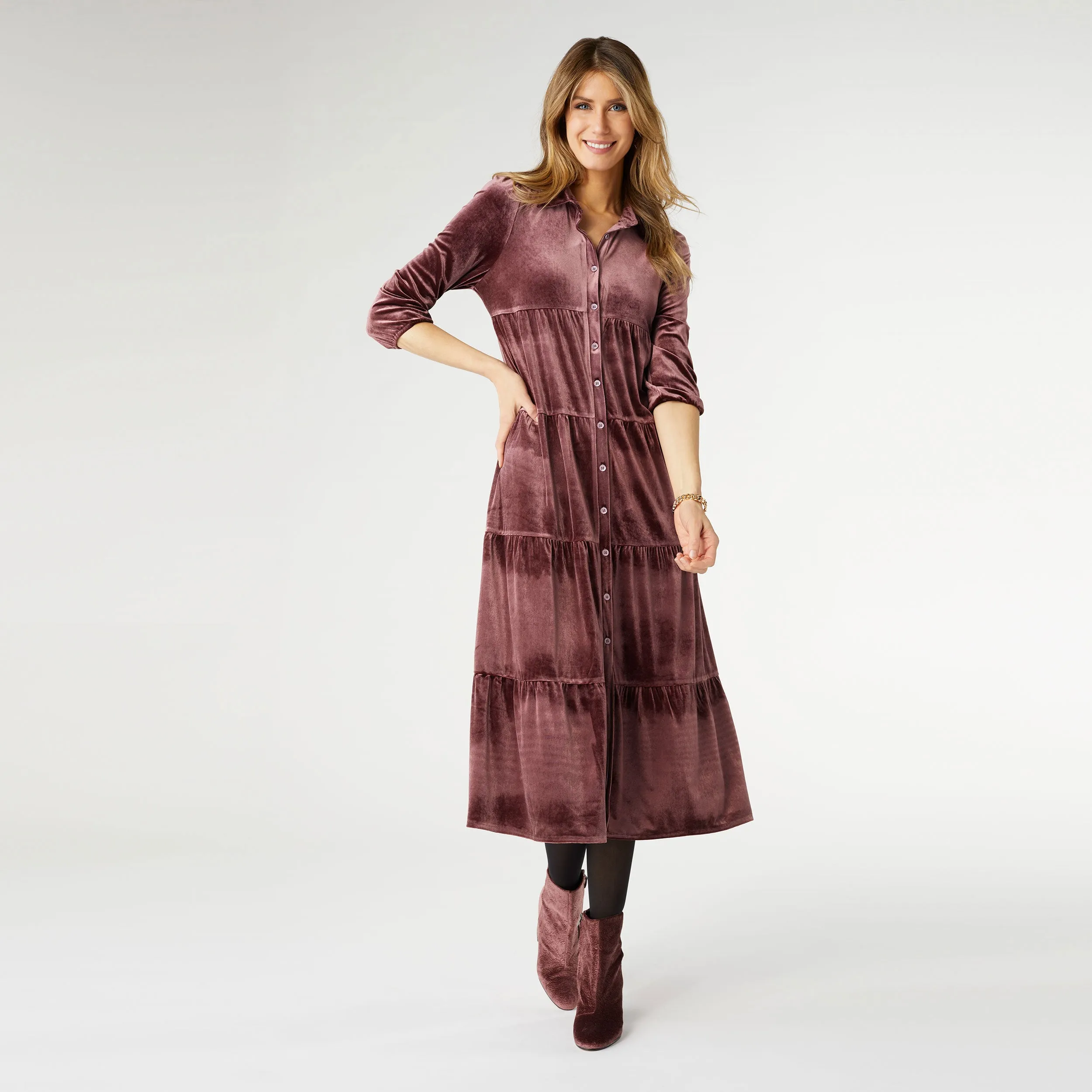Romance Imagined Velour Dress - Plum - Final Sale