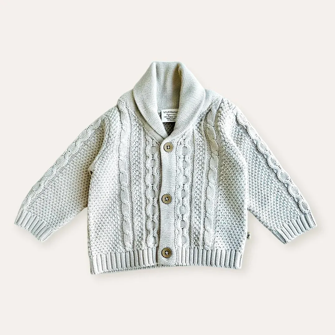 Shawl Collar Cable Knit Cardigan In Stone