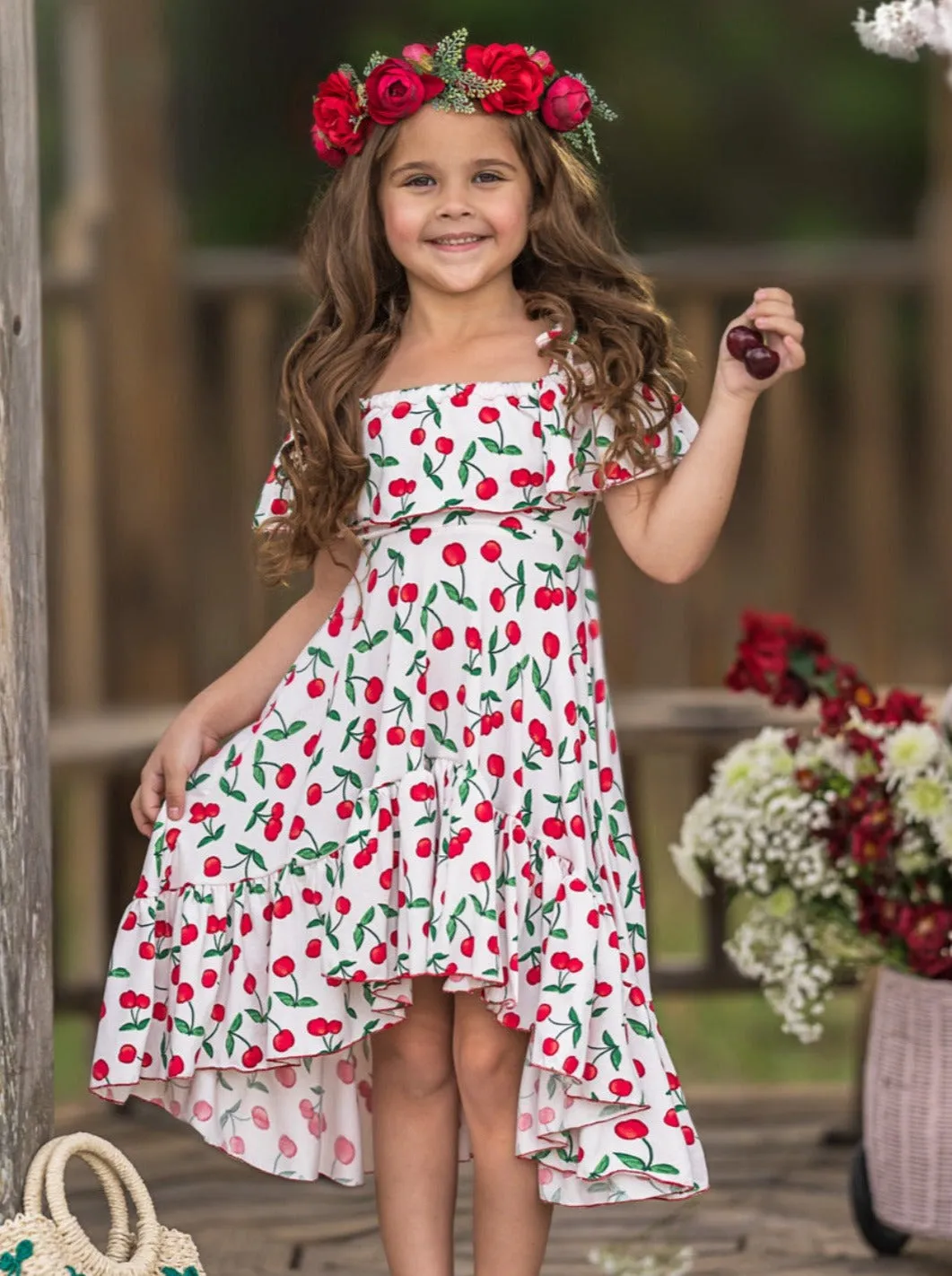 Spring So Sweet Cherry Print Cold Shoulder Maxi Sundress
