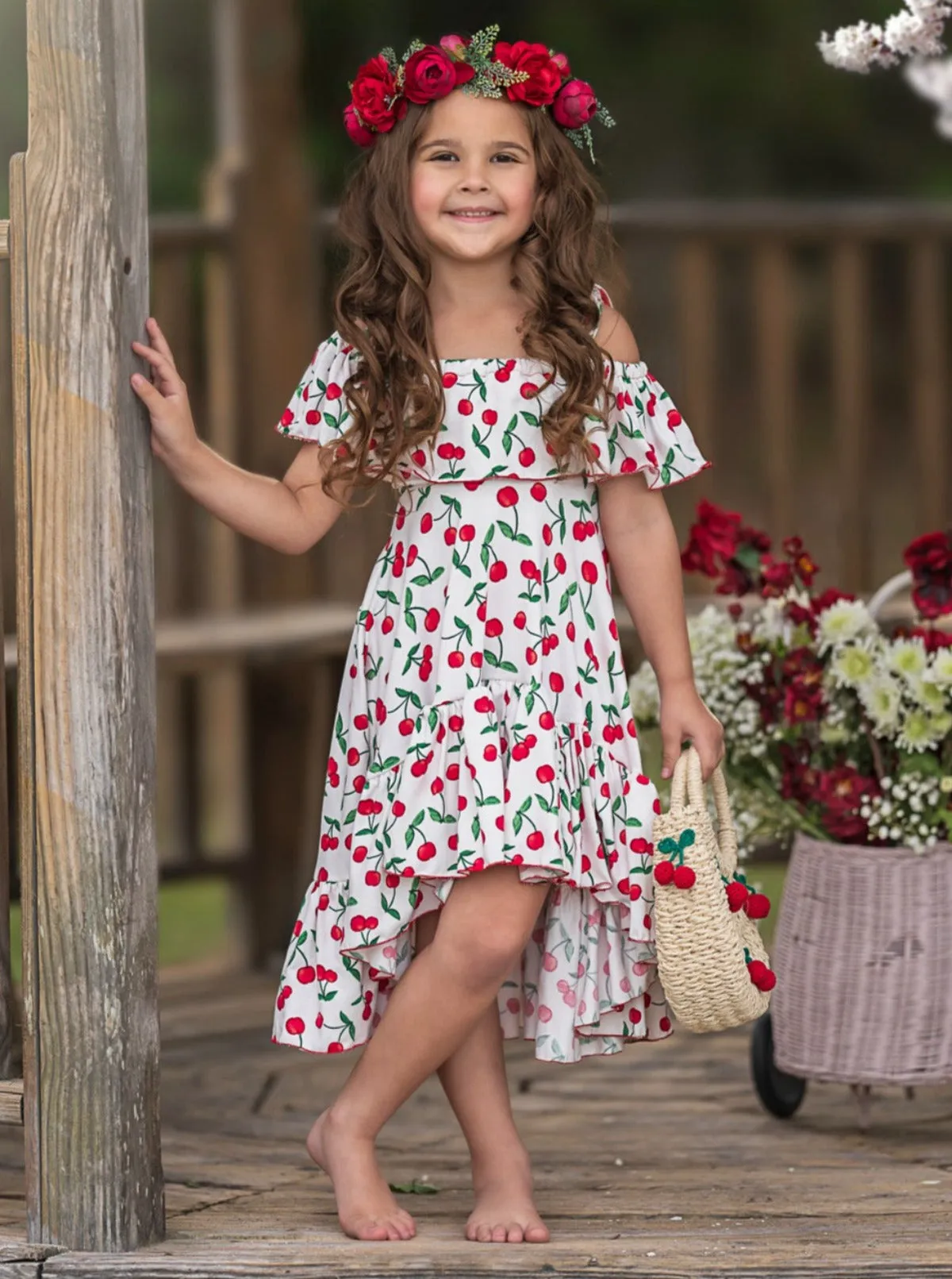 Spring So Sweet Cherry Print Cold Shoulder Maxi Sundress