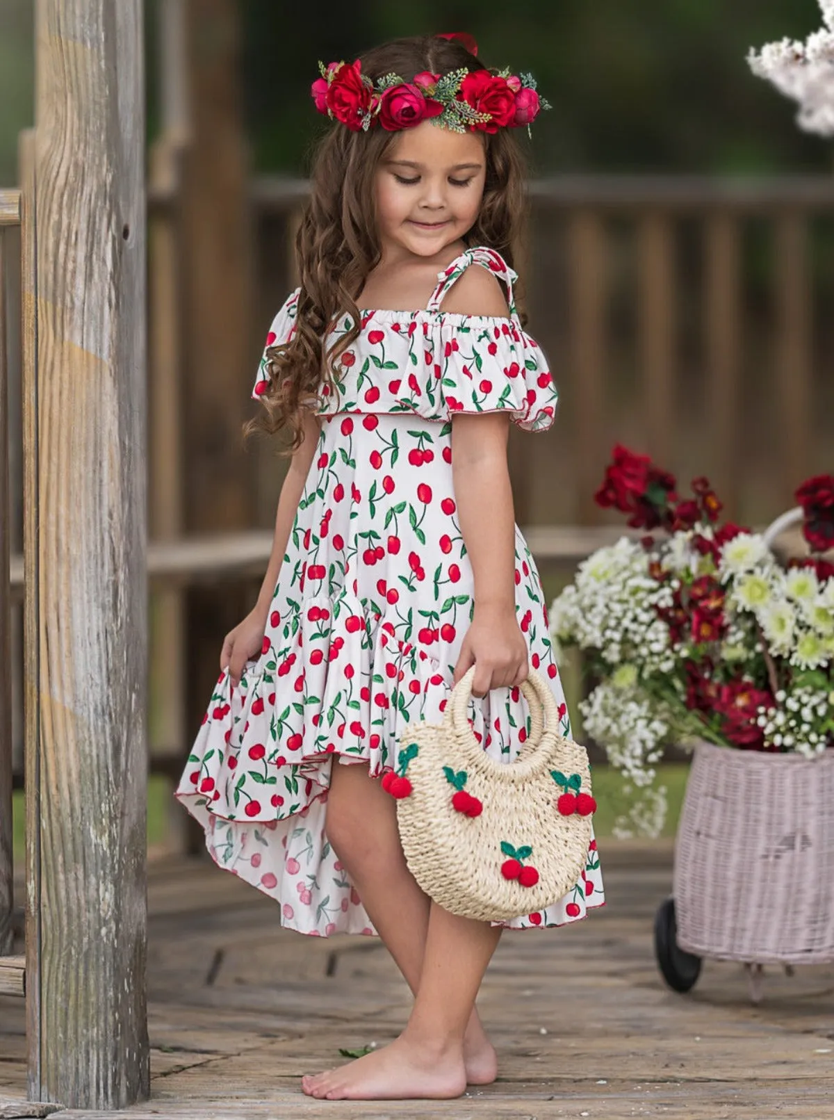 Spring So Sweet Cherry Print Cold Shoulder Maxi Sundress
