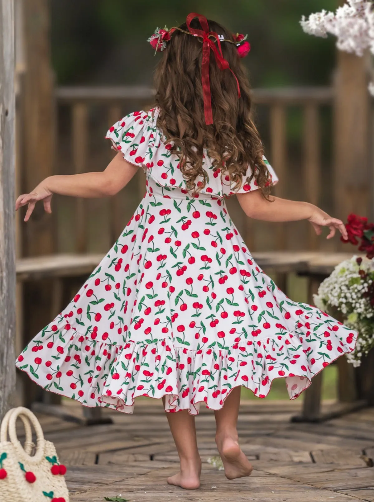 Spring So Sweet Cherry Print Cold Shoulder Maxi Sundress