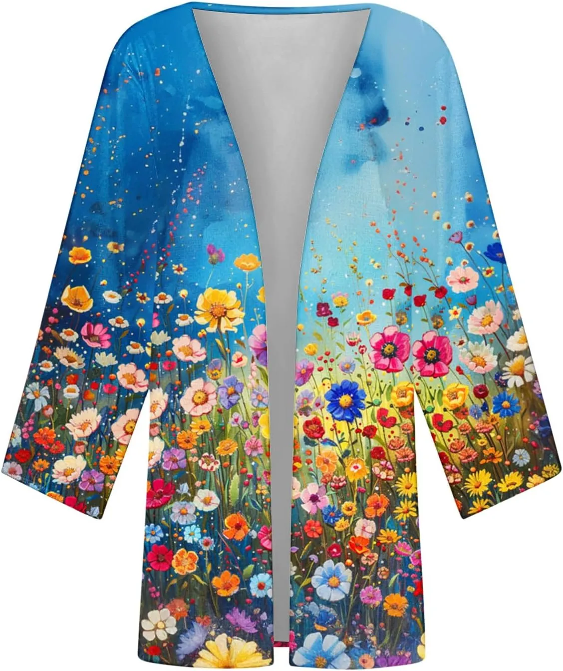 Summer 3/4 Sleeve Cardigans for Women Fashion Floral Oil Printing Cardigan Lightweight Casual Loose Fit Cover Up Top