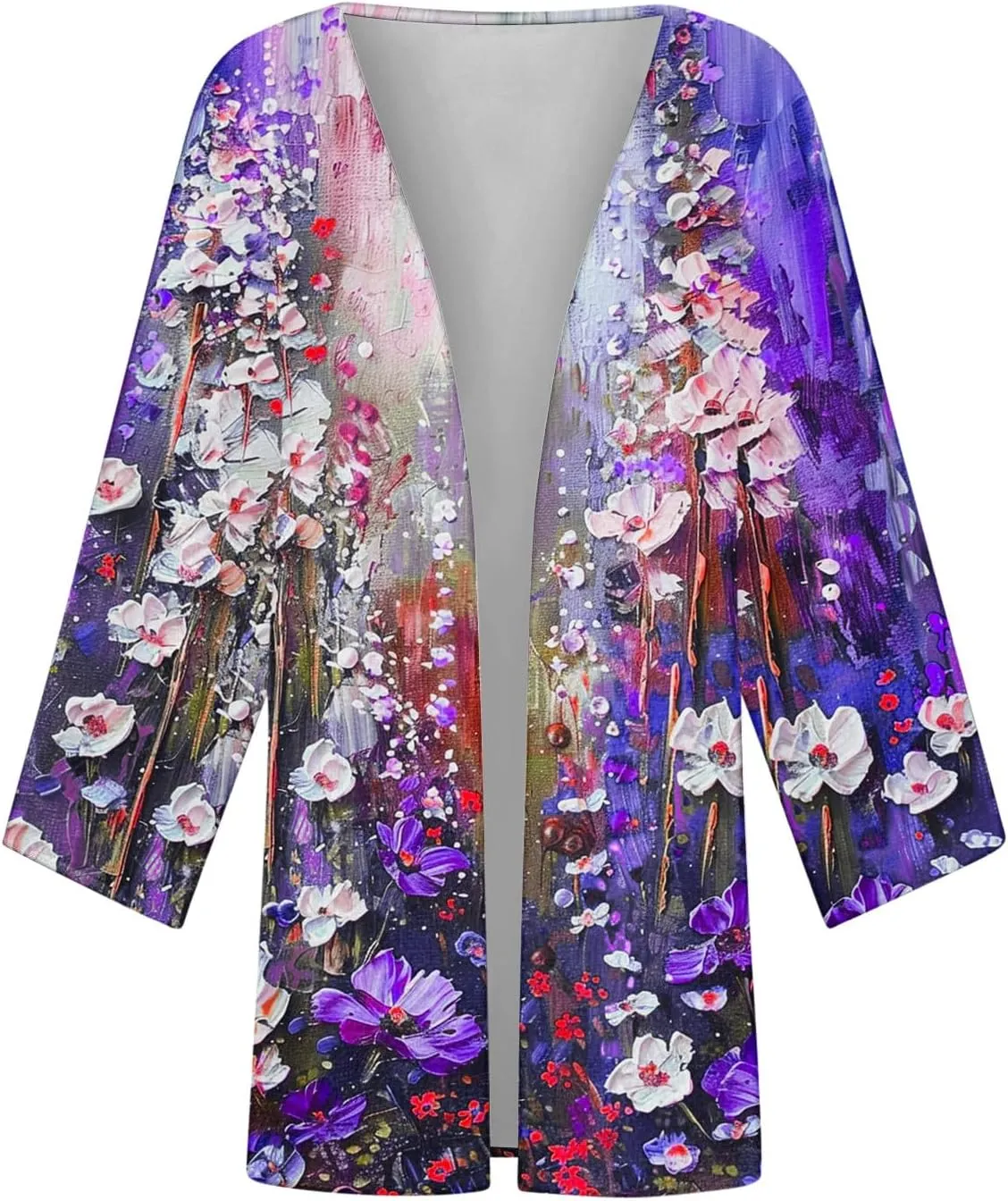 Summer 3/4 Sleeve Cardigans for Women Fashion Floral Oil Printing Cardigan Lightweight Casual Loose Fit Cover Up Top