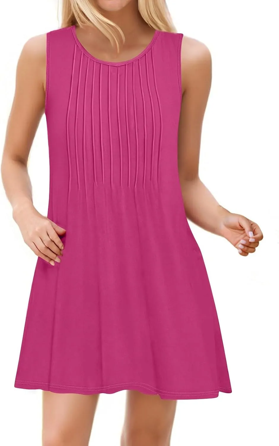 Summer Dresses for Women 2025 Beach Vacation Spring Clothes Sleeveless Round Neck Folds Fashion Sundresses