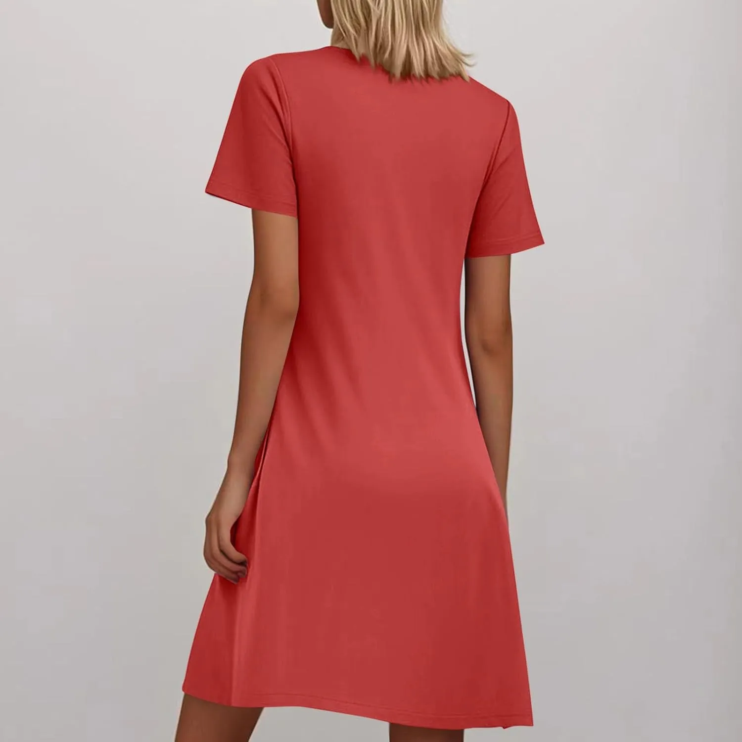 T Shirt Dresses for Women Casual Short Sleeve Loose Tunic Dress with Pockets Summer Pleated Swing Outfits
