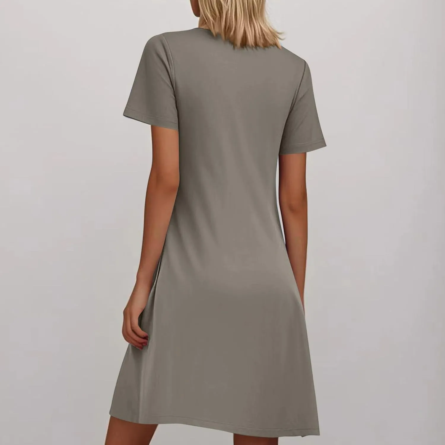 T Shirt Dresses for Women Casual Short Sleeve Loose Tunic Dress with Pockets Summer Pleated Swing Outfits