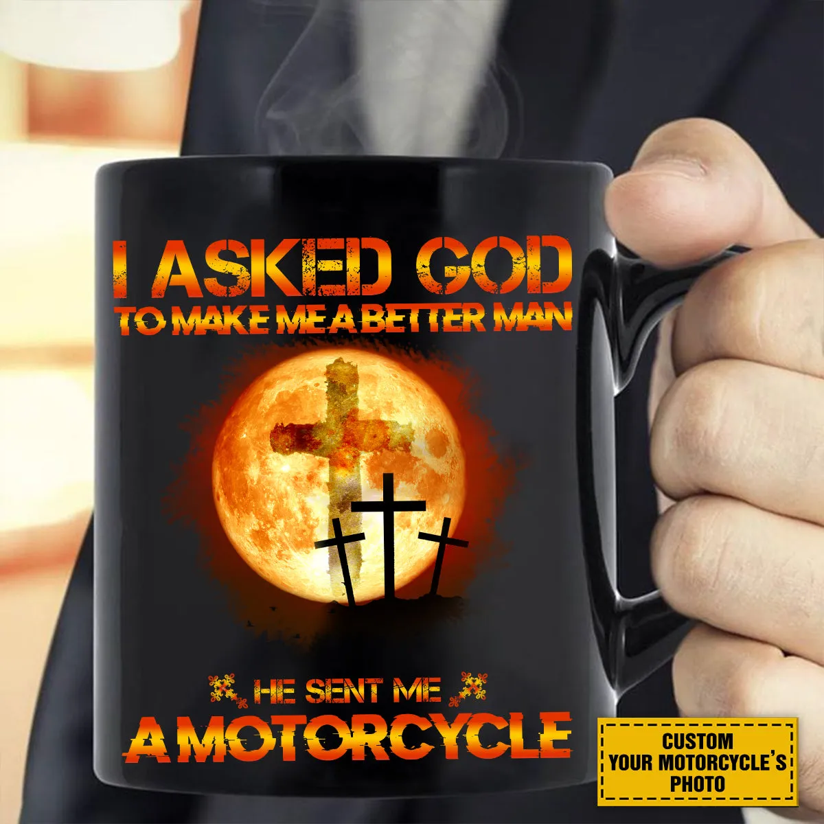 Teesdily | Customized Christian Biker Shirt, I Asked God To Make Me A Better Man Sweatshirt Hoodie Mug, Jesus Motorcycle Lover Gifts, Speed Lovers Tee