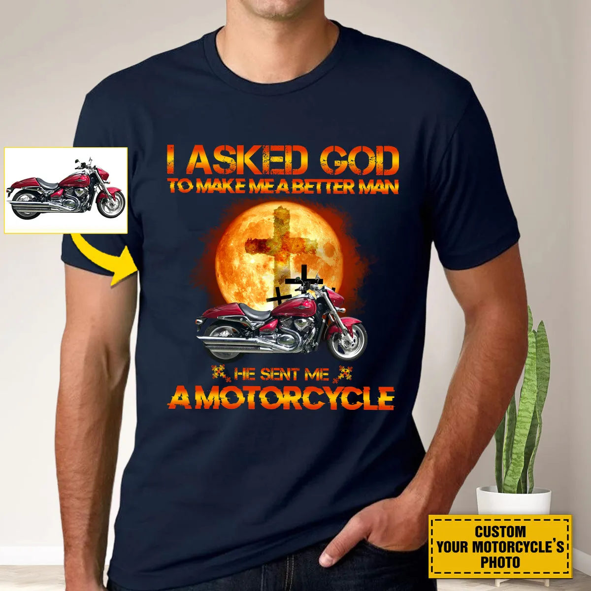 Teesdily | Customized Christian Biker Shirt, I Asked God To Make Me A Better Man Sweatshirt Hoodie Mug, Jesus Motorcycle Lover Gifts, Speed Lovers Tee