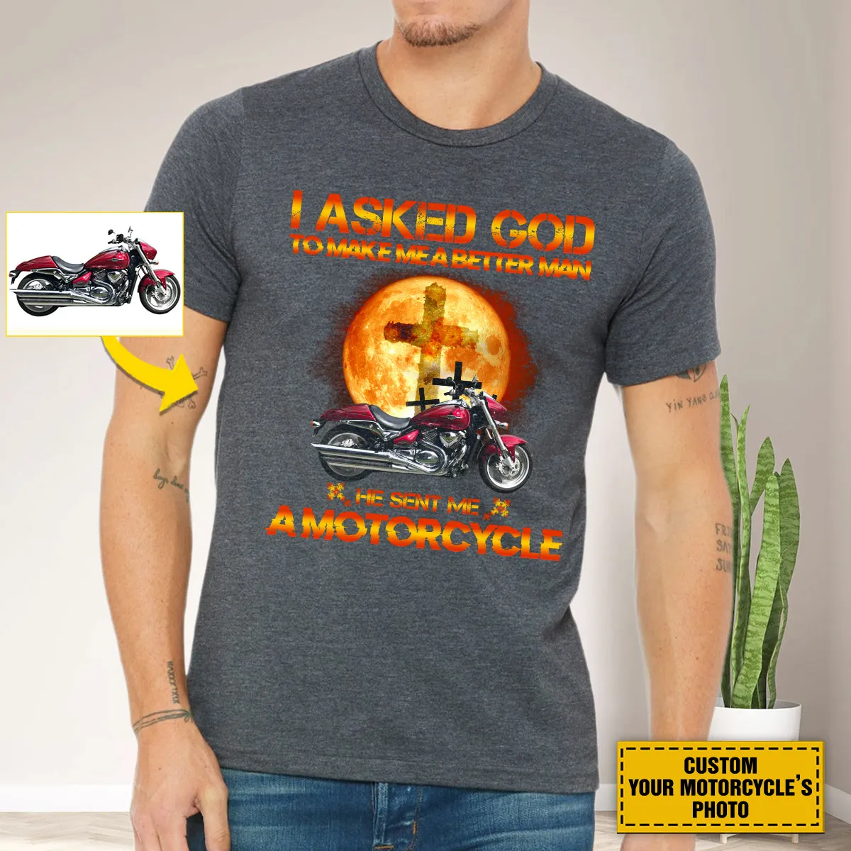 Teesdily | Customized Christian Biker Shirt, I Asked God To Make Me A Better Man Sweatshirt Hoodie Mug, Jesus Motorcycle Lover Gifts, Speed Lovers Tee