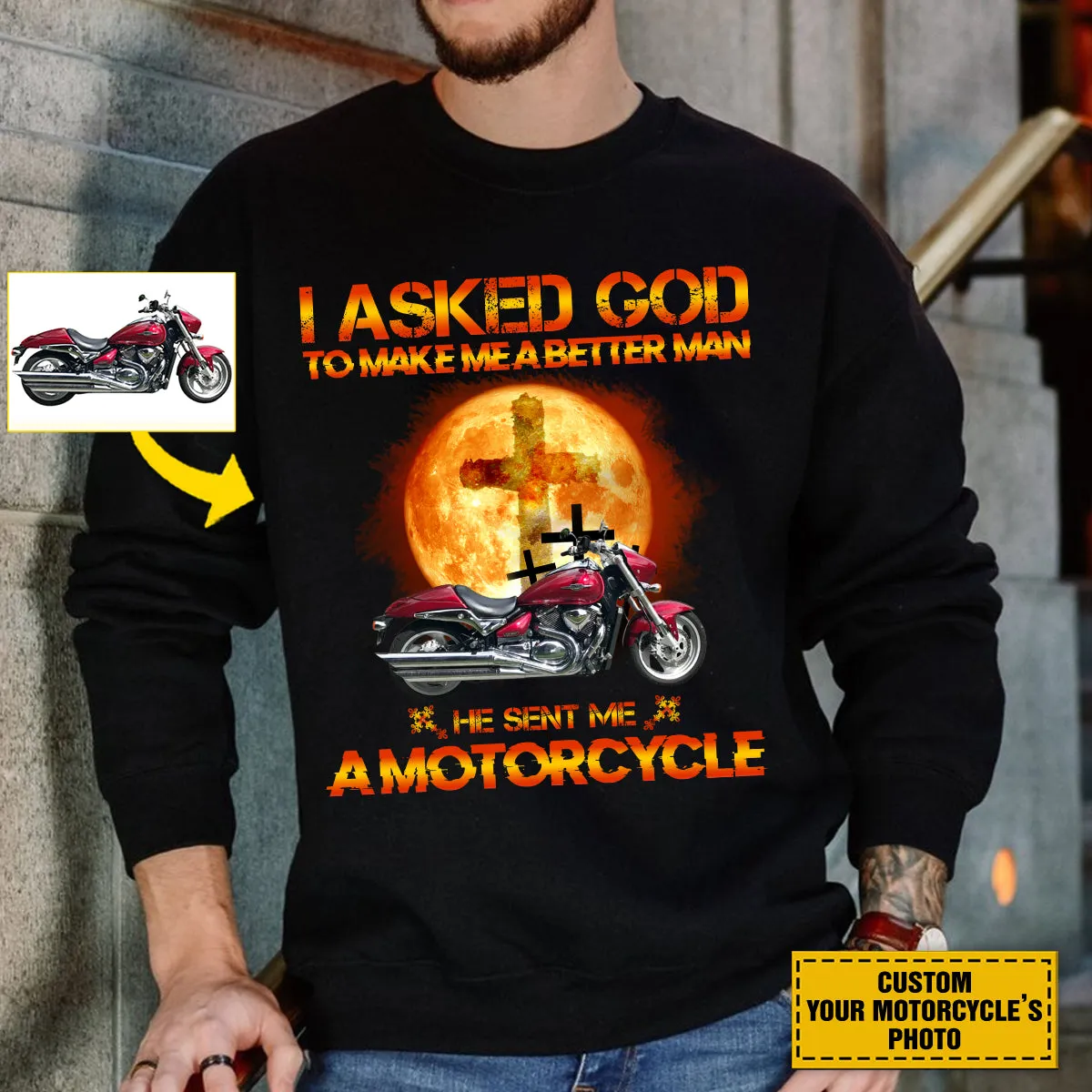 Teesdily | Customized Christian Biker Shirt, I Asked God To Make Me A Better Man Sweatshirt Hoodie Mug, Jesus Motorcycle Lover Gifts, Speed Lovers Tee