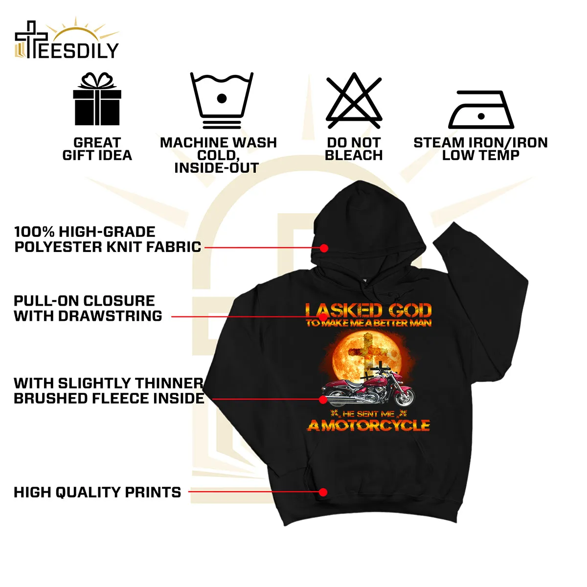 Teesdily | Customized Christian Biker Shirt, I Asked God To Make Me A Better Man Sweatshirt Hoodie Mug, Jesus Motorcycle Lover Gifts, Speed Lovers Tee