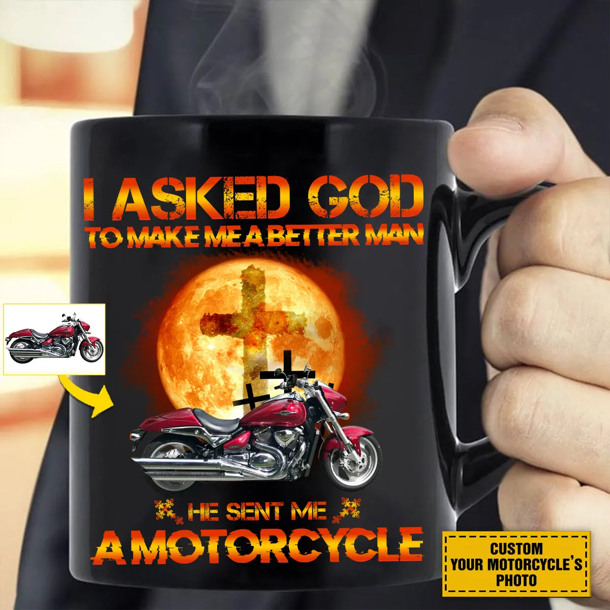 Teesdily | Customized Christian Biker Shirt, I Asked God To Make Me A Better Man Sweatshirt Hoodie Mug, Jesus Motorcycle Lover Gifts, Speed Lovers Tee