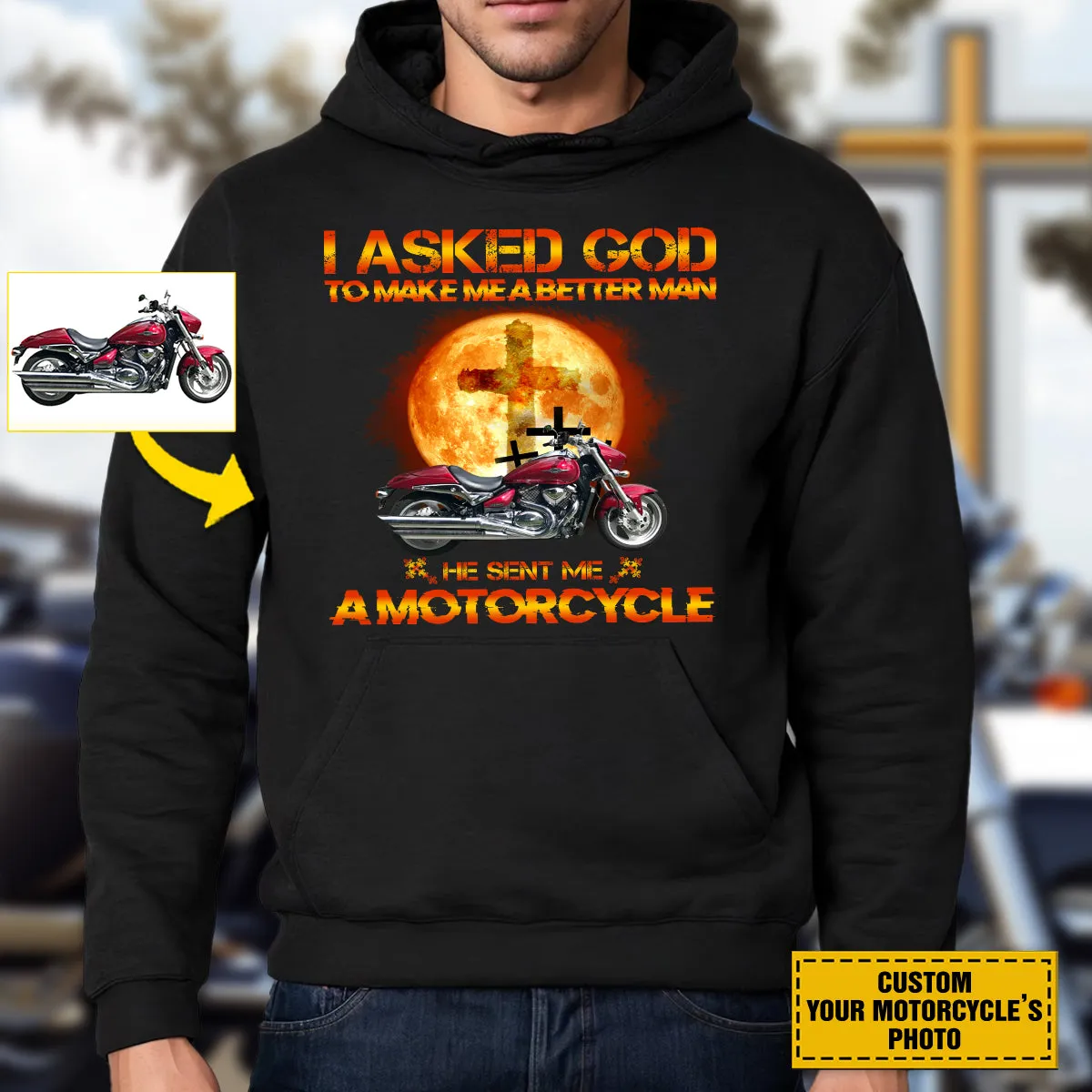 Teesdily | Customized Christian Biker Shirt, I Asked God To Make Me A Better Man Sweatshirt Hoodie Mug, Jesus Motorcycle Lover Gifts, Speed Lovers Tee