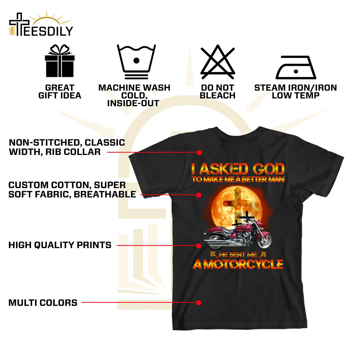 Teesdily | Customized Christian Biker Shirt, I Asked God To Make Me A Better Man Sweatshirt Hoodie Mug, Jesus Motorcycle Lover Gifts, Speed Lovers Tee