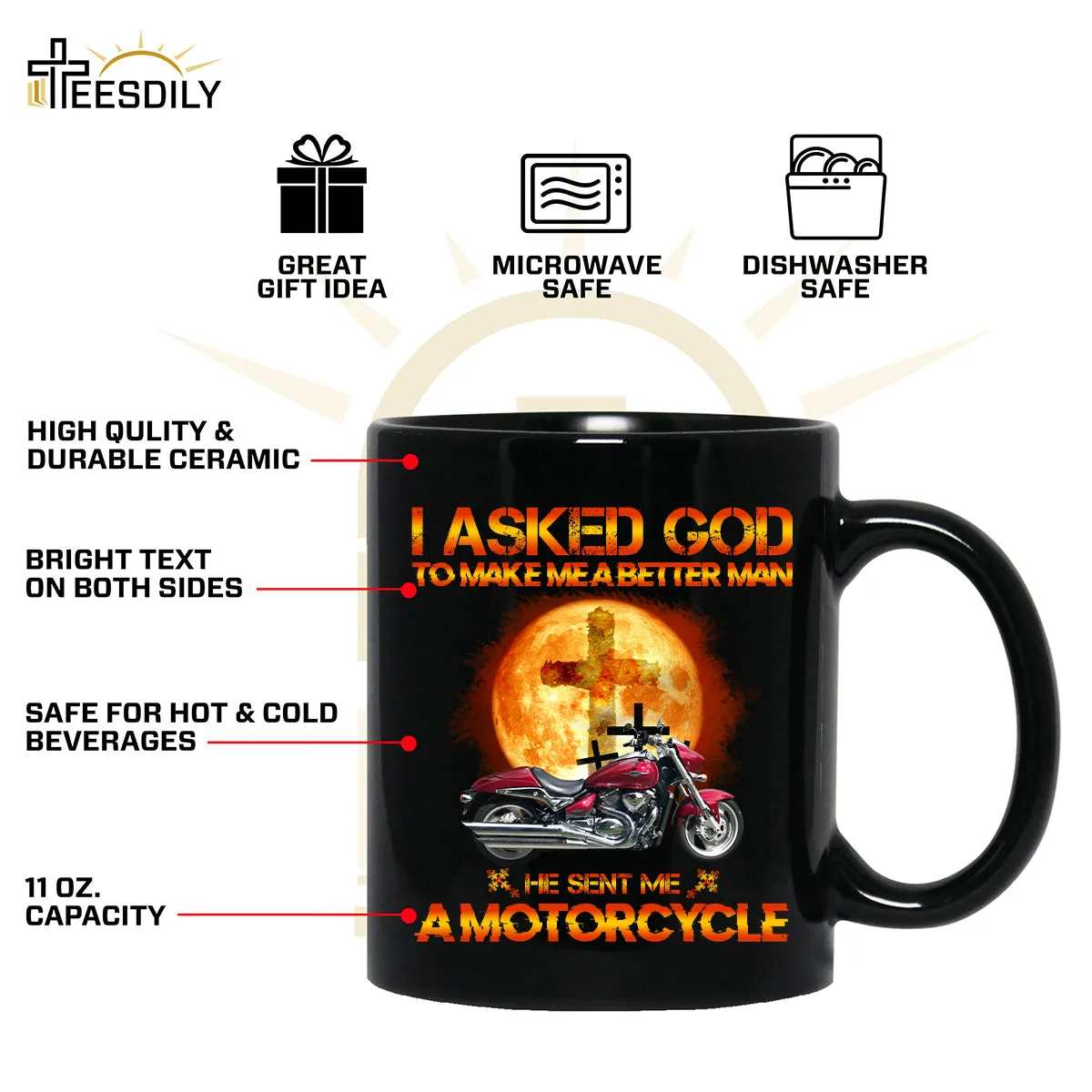 Teesdily | Customized Christian Biker Shirt, I Asked God To Make Me A Better Man Sweatshirt Hoodie Mug, Jesus Motorcycle Lover Gifts, Speed Lovers Tee