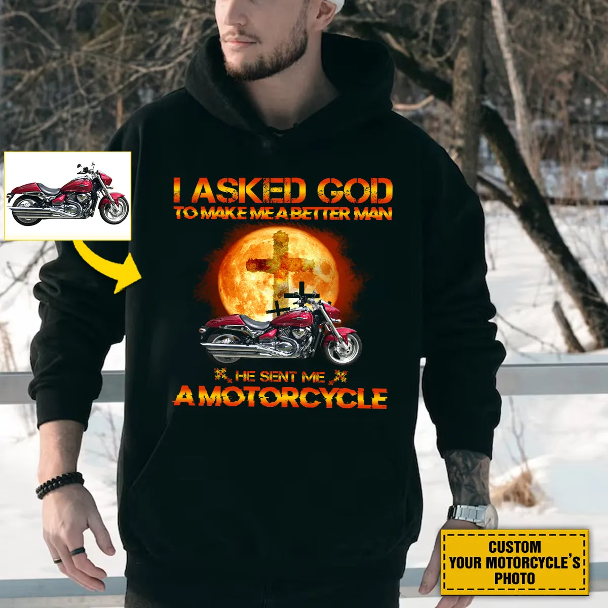 Teesdily | Customized Christian Biker Shirt, I Asked God To Make Me A Better Man Sweatshirt Hoodie Mug, Jesus Motorcycle Lover Gifts, Speed Lovers Tee