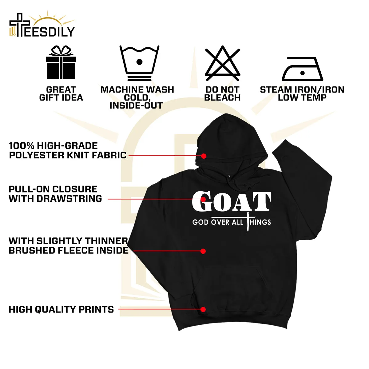 Teesdily | God Cross Shirt, Goat God Over All Things Tee Sweatshirt Hoodie Mug, Jesus Cross Lovers Shirt, Christian Apparel Gifts
