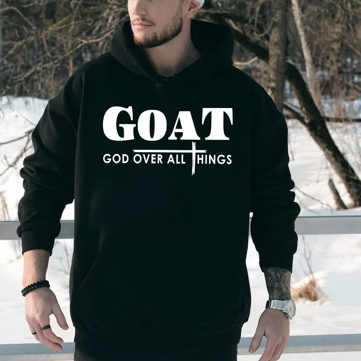 Teesdily | God Cross Shirt, Goat God Over All Things Tee Sweatshirt Hoodie Mug, Jesus Cross Lovers Shirt, Christian Apparel Gifts