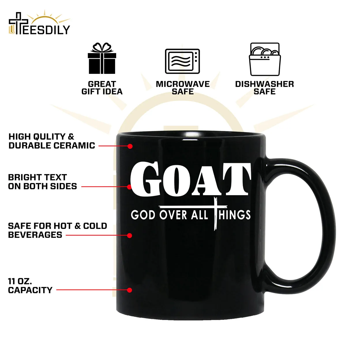 Teesdily | God Cross Shirt, Goat God Over All Things Tee Sweatshirt Hoodie Mug, Jesus Cross Lovers Shirt, Christian Apparel Gifts