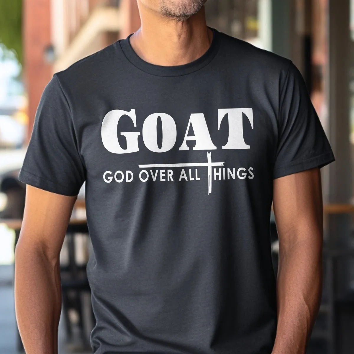 Teesdily | God Cross Shirt, Goat God Over All Things Tee Sweatshirt Hoodie Mug, Jesus Cross Lovers Shirt, Christian Apparel Gifts