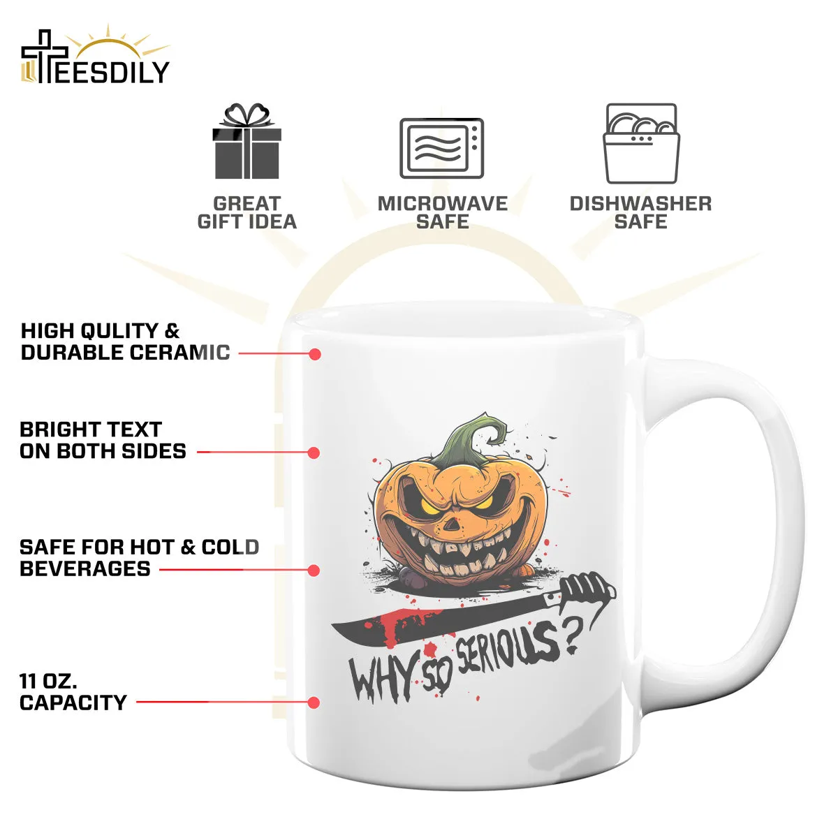 Teesdily | Halloween Scary Pumpkin Shirt, Why So Serious T-shirt, Evil Pumpkin Serious Sweatshirt Hoodie Mug, Halloween Outfit Holiday Gifts