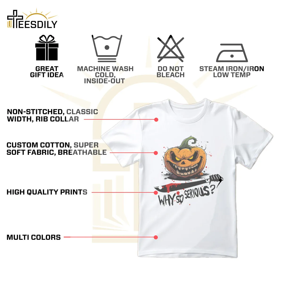 Teesdily | Halloween Scary Pumpkin Shirt, Why So Serious T-shirt, Evil Pumpkin Serious Sweatshirt Hoodie Mug, Halloween Outfit Holiday Gifts