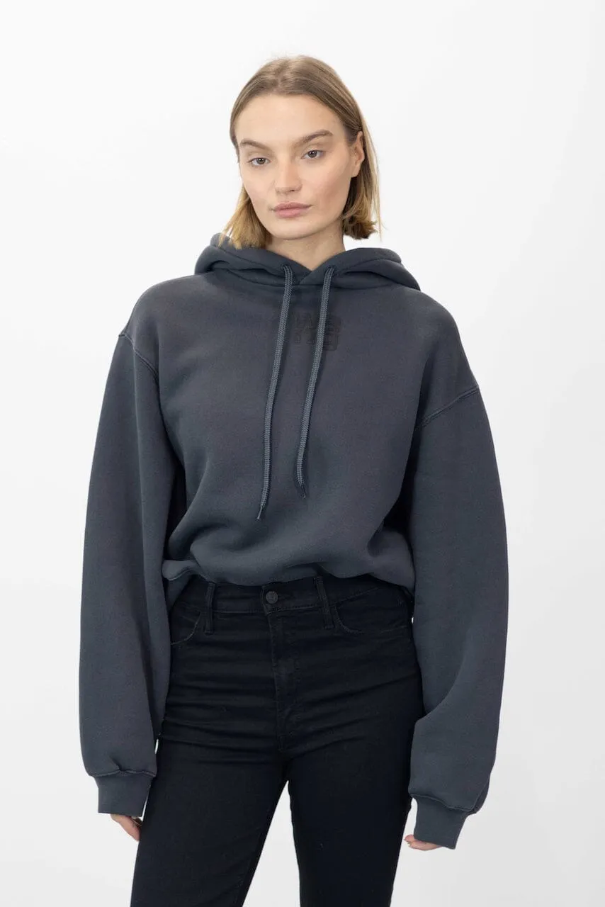 THE ESSENTIAL TERRY HOODIE WITH LOGO IN SOFT OBSIDIAN