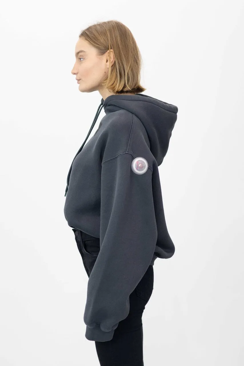 THE ESSENTIAL TERRY HOODIE WITH LOGO IN SOFT OBSIDIAN