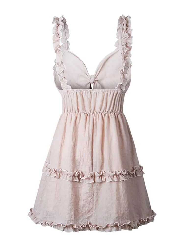 Tie-Front Nude Cute Short Casual Dress
