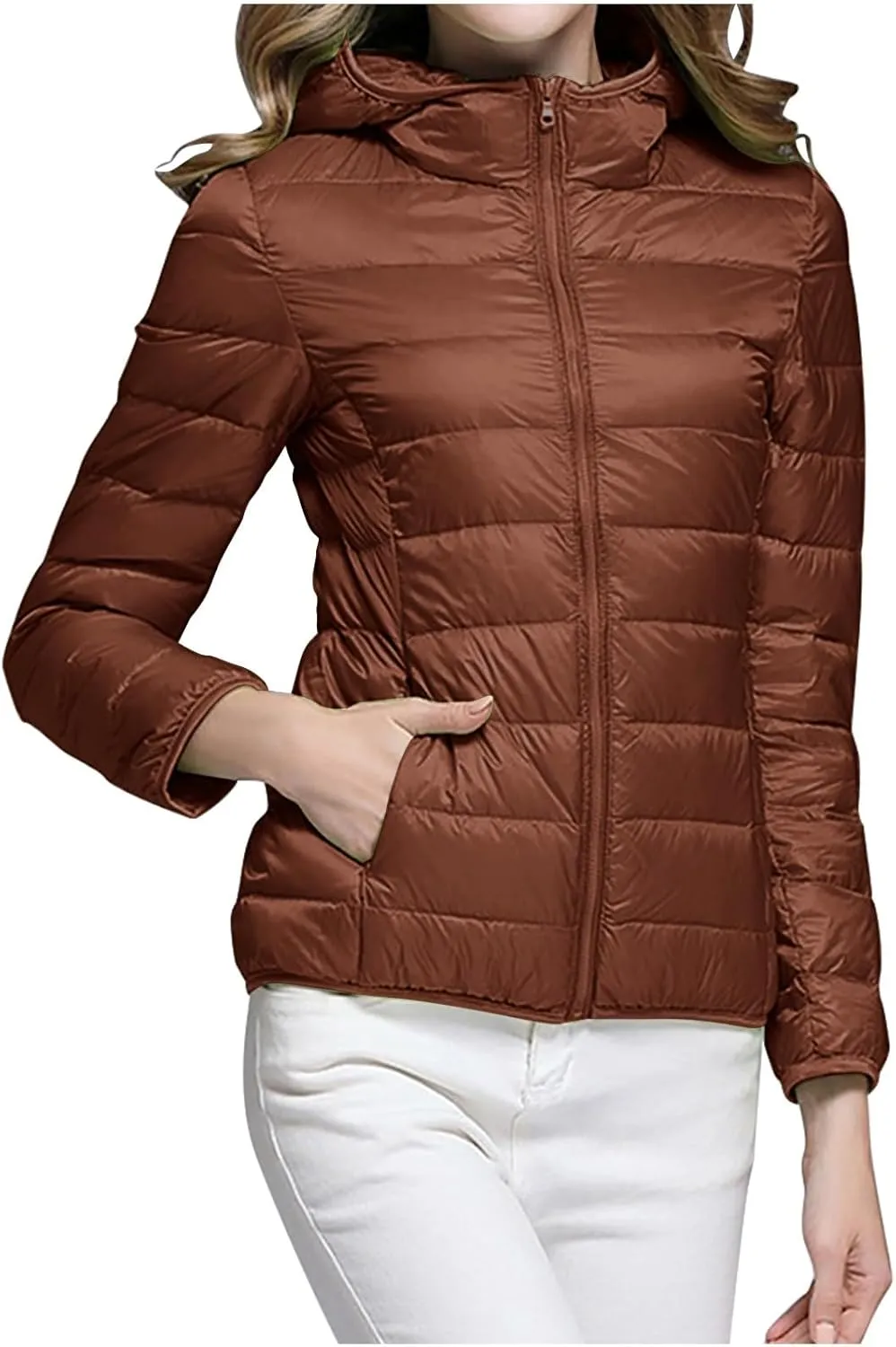 Uillui Womens Hooded Packable Puffer Jacket Light Weight Short Down Jacket for Hiking Travel Quilted Warm Short Winter Coats