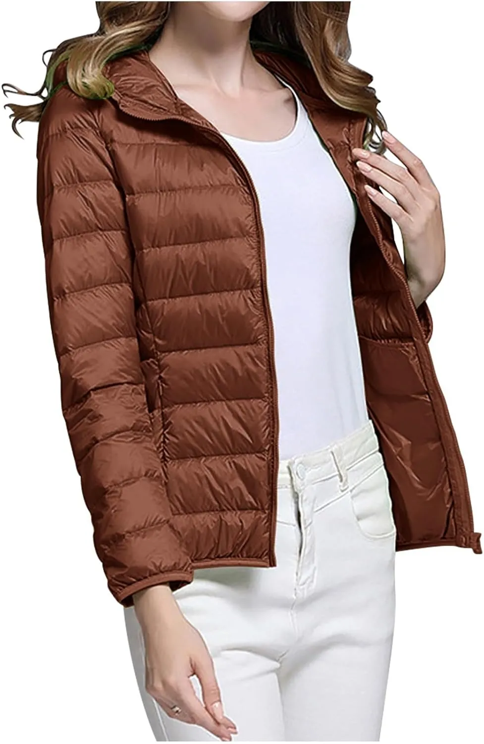 Uillui Womens Hooded Packable Puffer Jacket Light Weight Short Down Jacket for Hiking Travel Quilted Warm Short Winter Coats