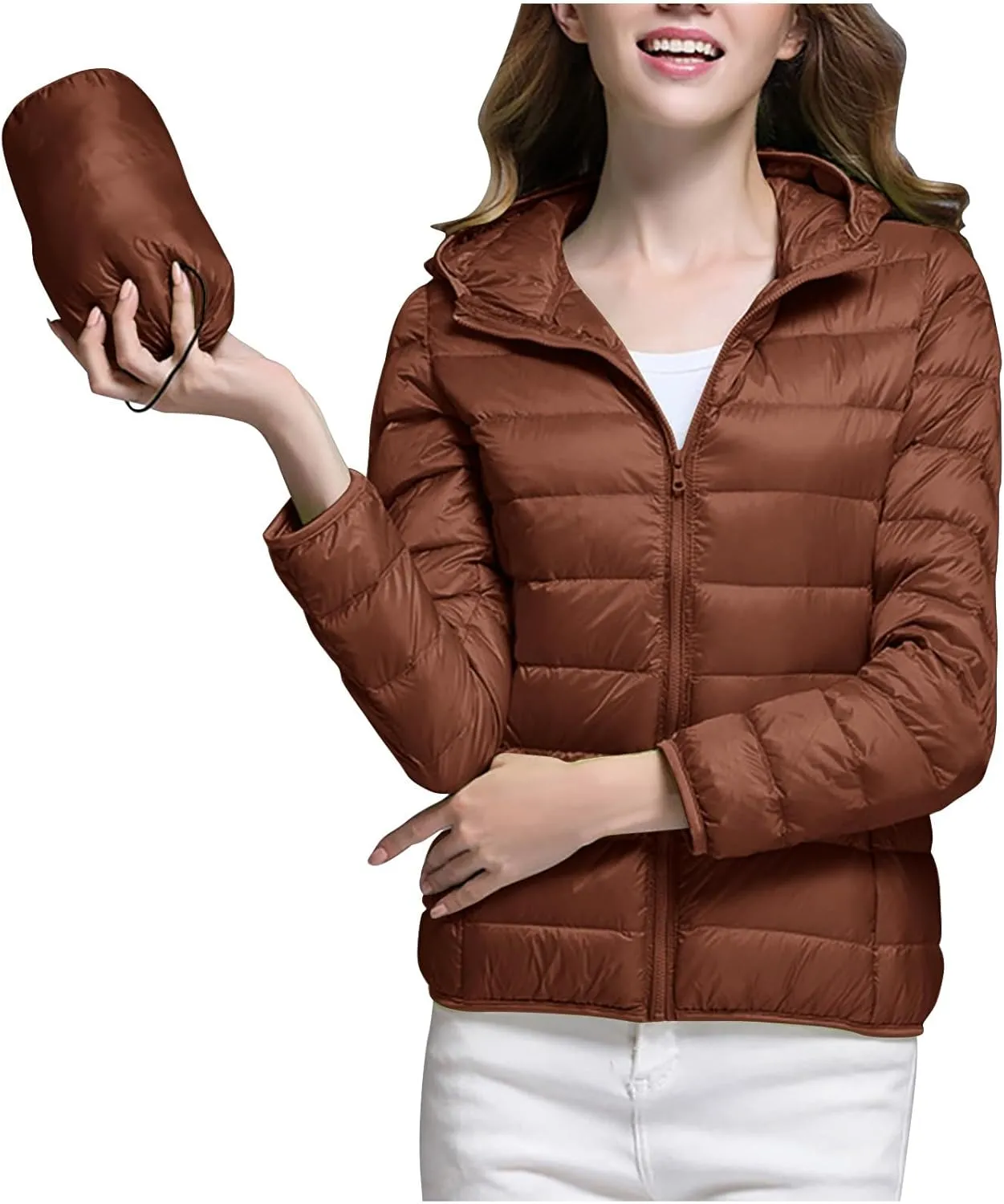 Uillui Womens Hooded Packable Puffer Jacket Light Weight Short Down Jacket for Hiking Travel Quilted Warm Short Winter Coats