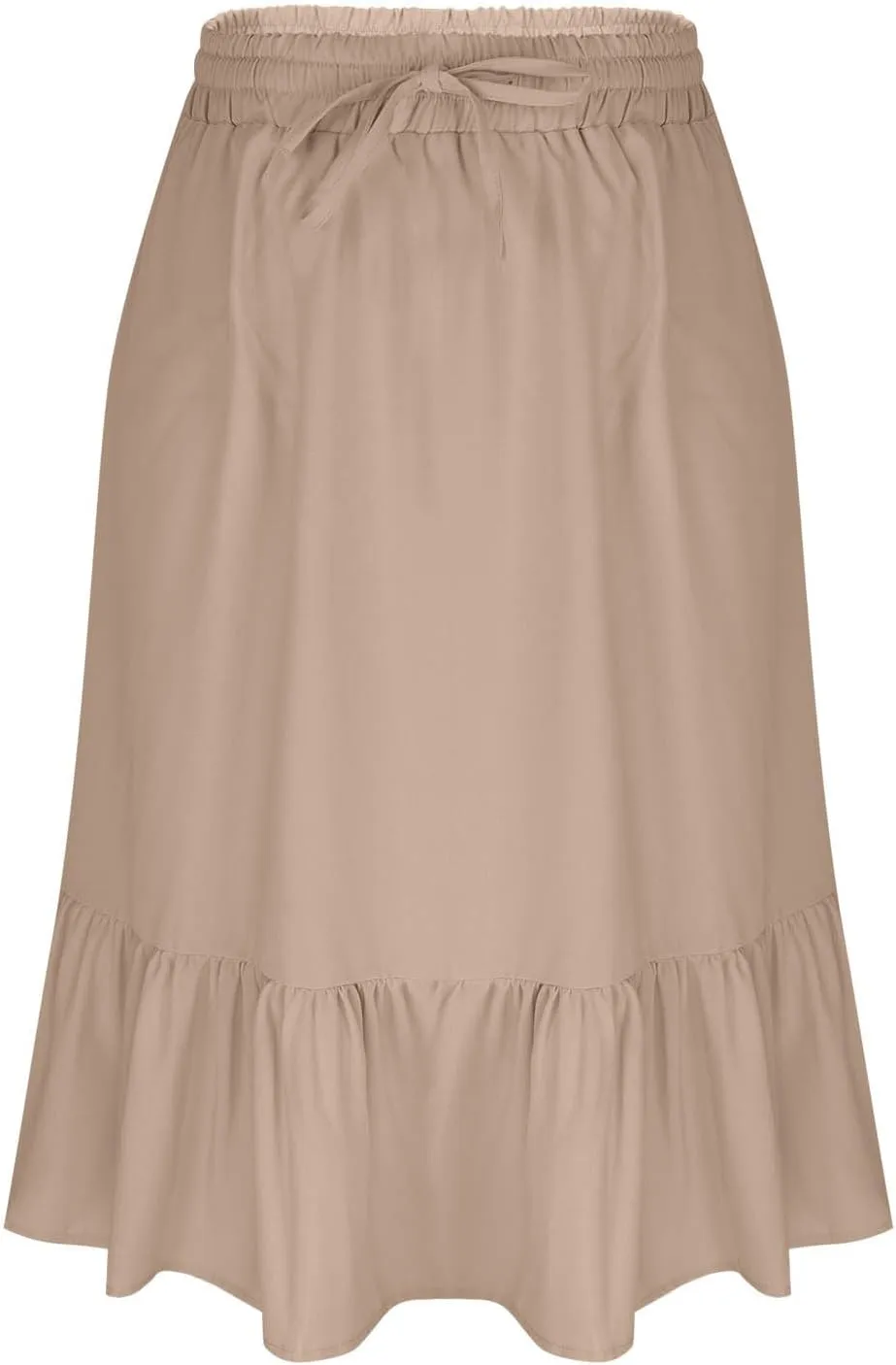Women Beach Skirts with Pockets Elastic Waist Bohemian Midi Skirt Mid-Calf Length Ruffle Half Dress 2025 New