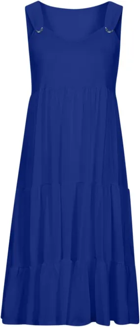 Women's 2025 Summer Lace Strap Sleeveless Square Neck Smocked High Waist Ruffle Hollow Out Flowy A Line Maxi Dress