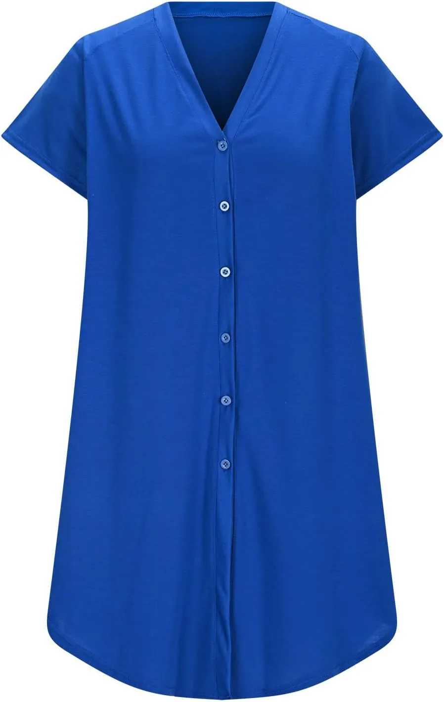 Womens Button Down Shirt Dress Short Sleeve Loose Tunic Dresses V-Neck Mini Dress Causal Nightgown Beach Sundresses