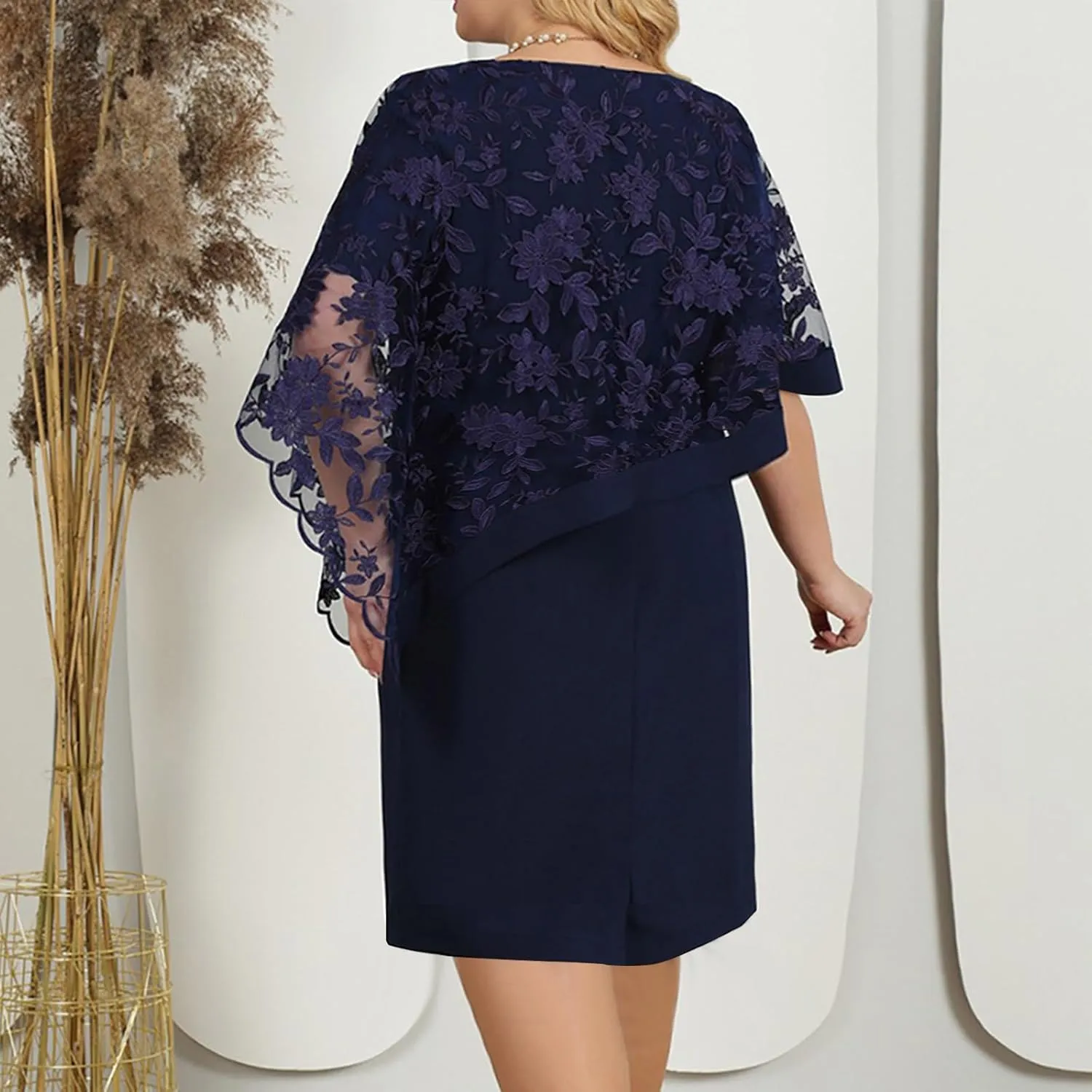 Women's Lace Mother of The Bride Dresses Wedding Guest Tea Length Prom Gown Cocktail Evening Bodycon Pencil Dresses