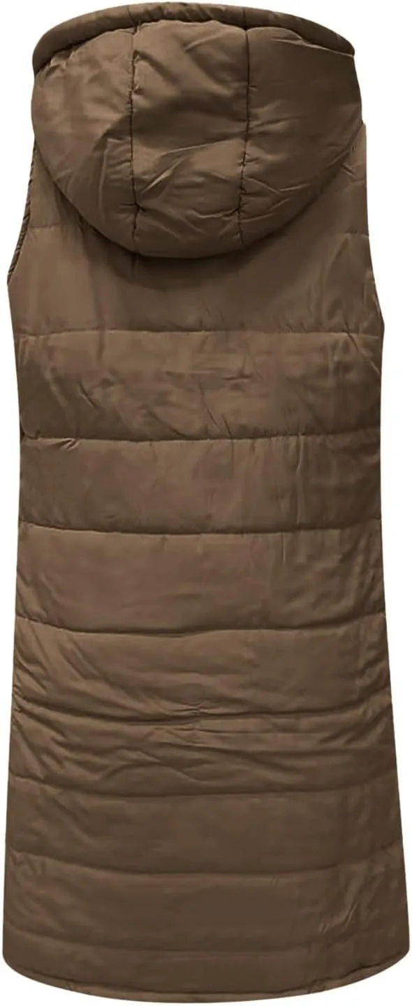 Womens Long Puffer Jacket Loose Breathable Sleeveless Down Coat Vest Temperament Padded Outwear Winter Warm Clothes
