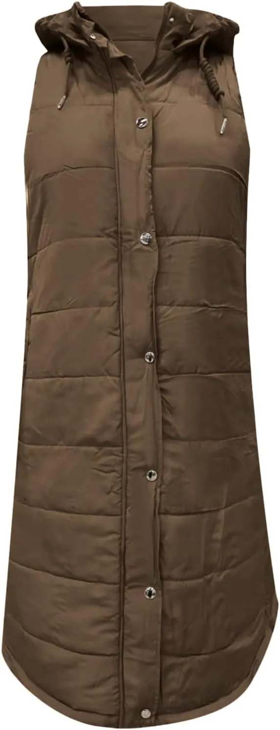 Womens Long Puffer Jacket Loose Breathable Sleeveless Down Coat Vest Temperament Padded Outwear Winter Warm Clothes