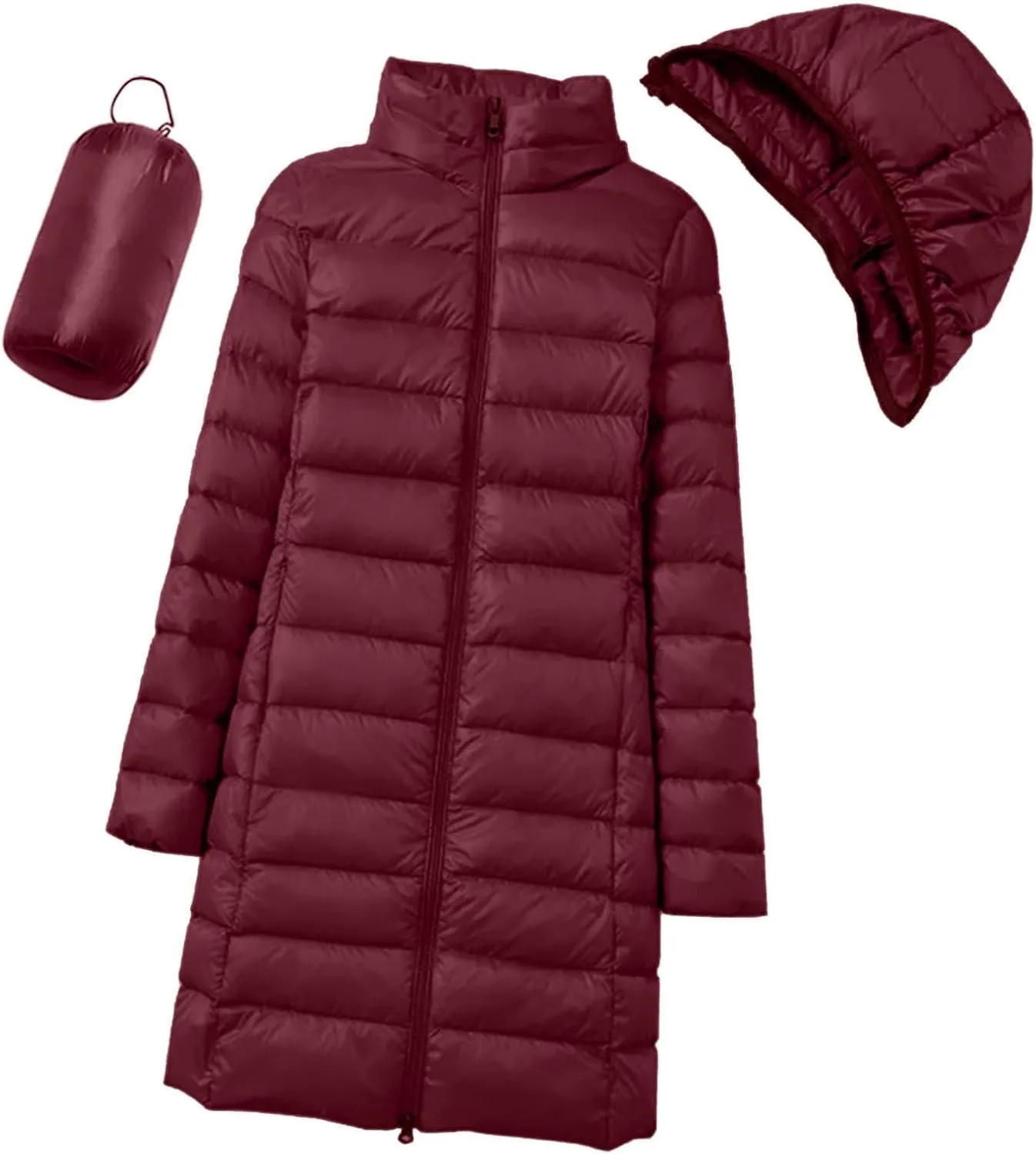 Women's Long Winter Faux Fur Coat Puffer Warm Jacket with Detachable Hood Packable Hooded Down Jacket Ultra Light