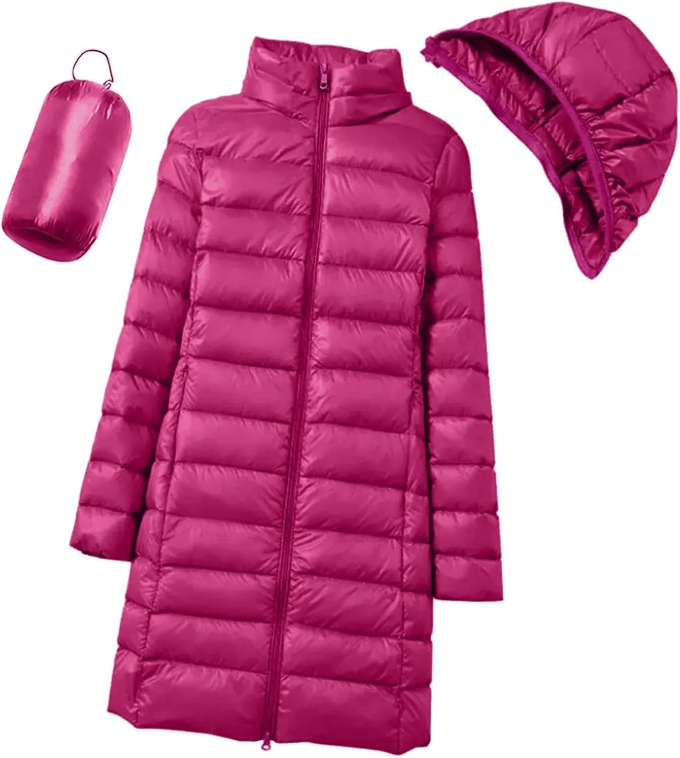 Women's Long Winter Faux Fur Coat Puffer Warm Jacket with Detachable Hood Packable Hooded Down Jacket Ultra Light