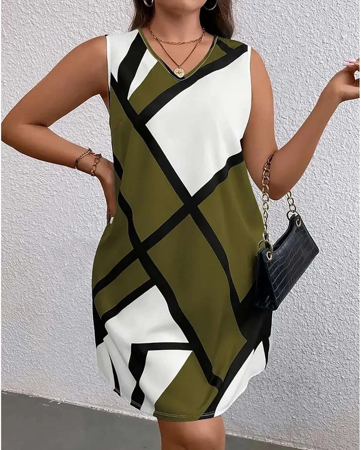 Womens Plus Size Mini Dress Fashion Print Dresses Sleeveless V Neck Loose Sundresses Beach Vacation Swim Cover Ups
